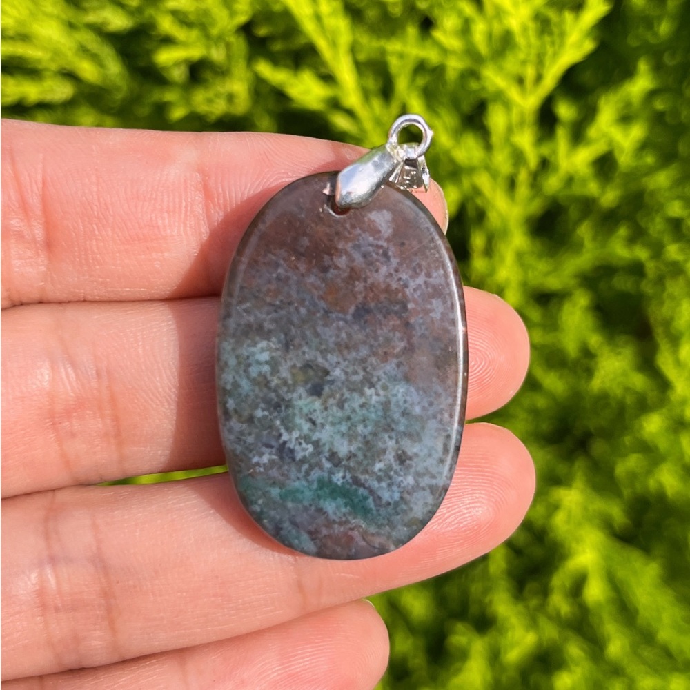 Silver plated moss agate pendant 1225 - Picture 7 of 8